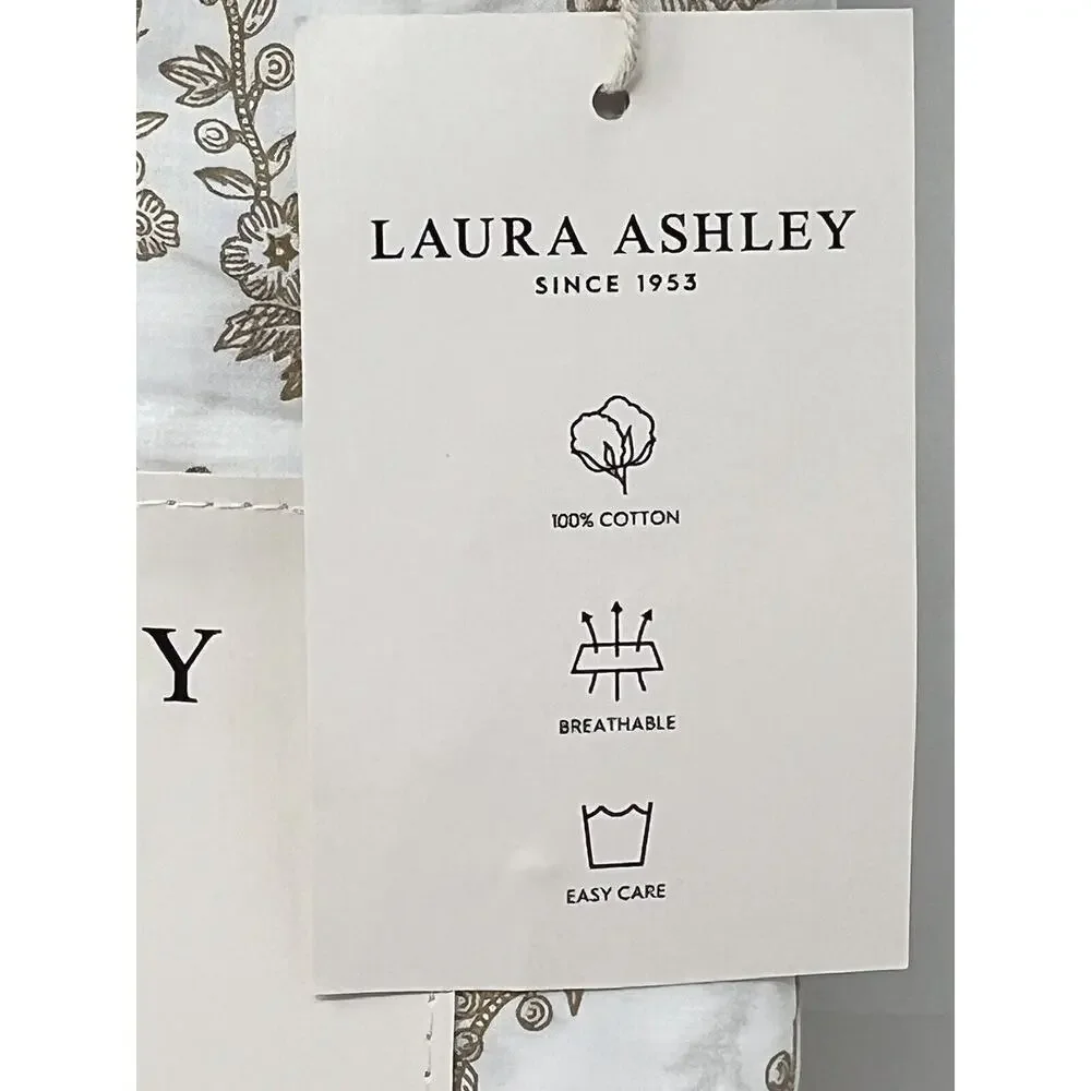 Laura Ashely Beige Tan White Floral Queen Sheet Set Cotton Percale NWT Victoria